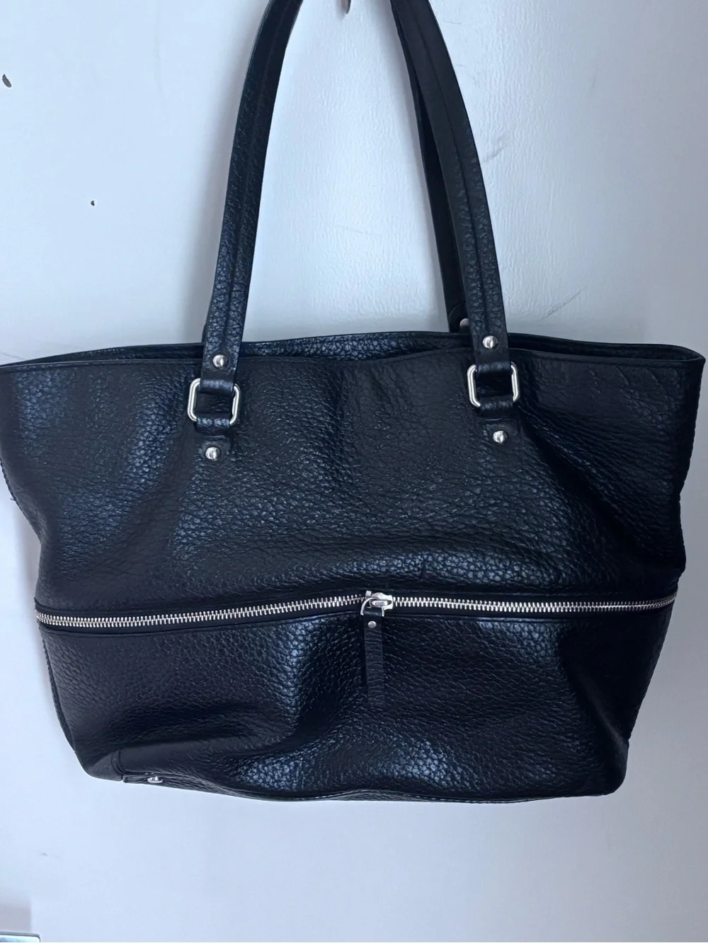 kate spade Black Pebbled Leather Tote with Zip Accent